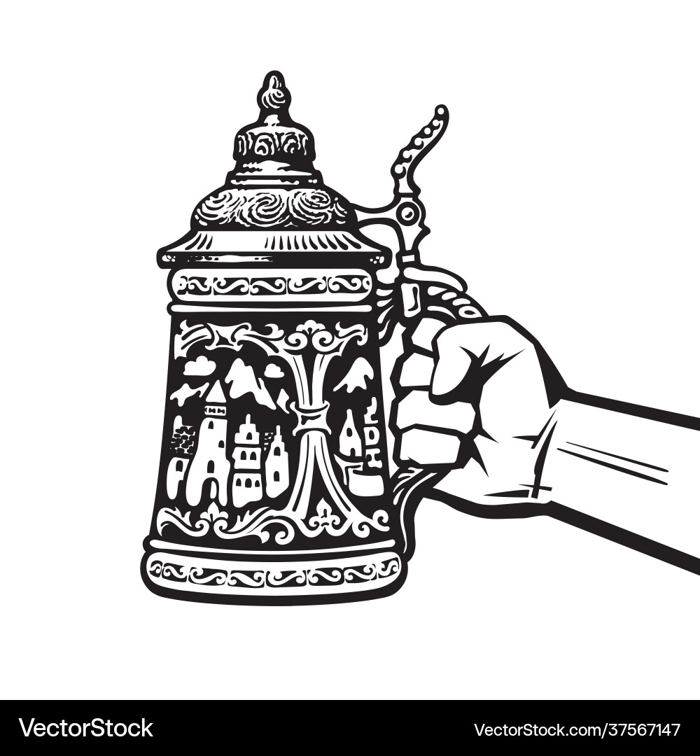 Hand Holding German Beer Stein – Royalty-Free Vector | VectorStock, image size:1000x1080