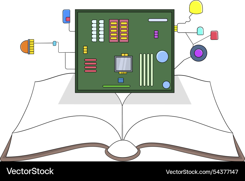 Open book featuring processor board representing Vector Image