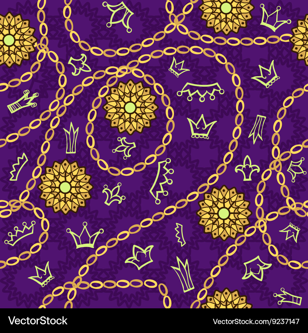 Seamless pattern with crowns and chains vector image