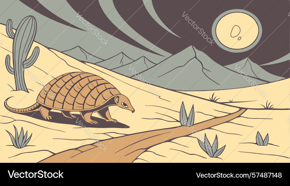 Armadillo desert path moon design generative ai vector image