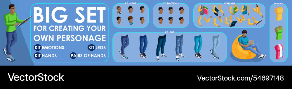 Isometric black man characters constructor Isometric black man characters constructor vector image