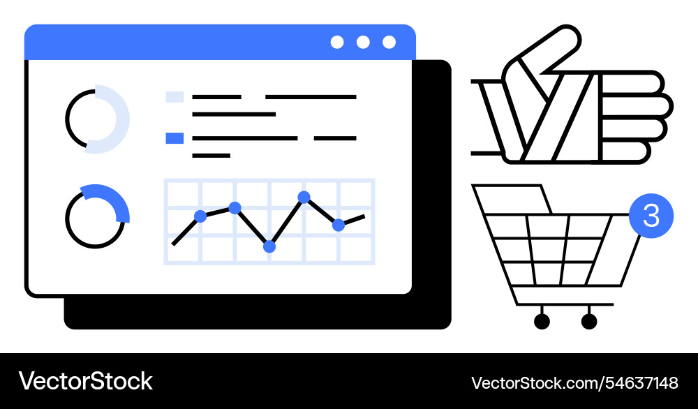 Online shopping cart with data analytics showing Online shopping cart with data analytics showing vector image
