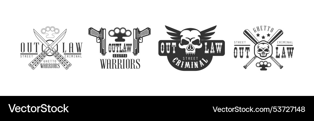Outlaw and criminal street warrior emblems Outlaw and criminal street warrior emblems vector image