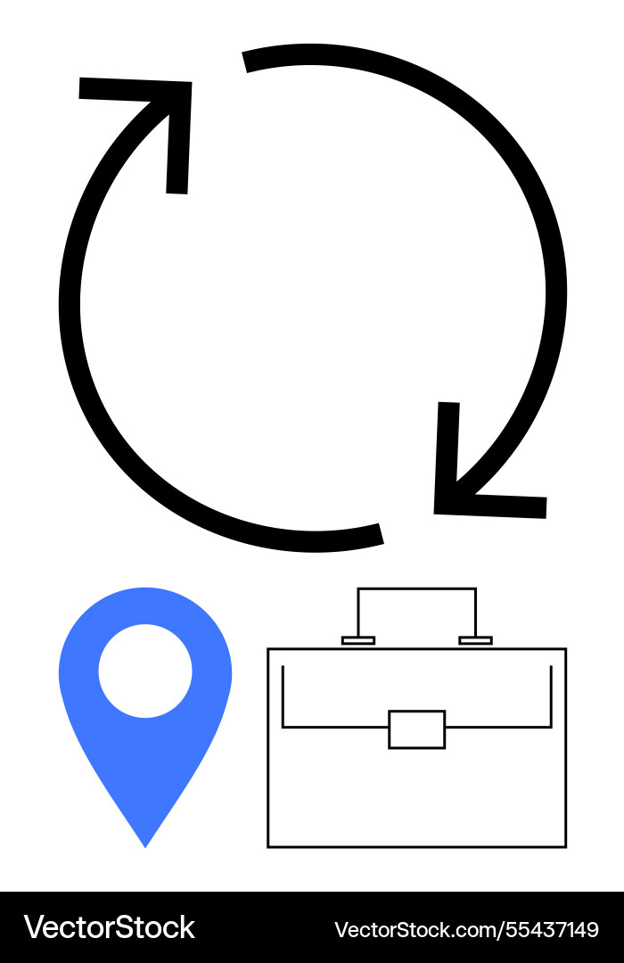 Circular arrows with location marker and briefcase Circular arrows with location marker and briefcase vector image
