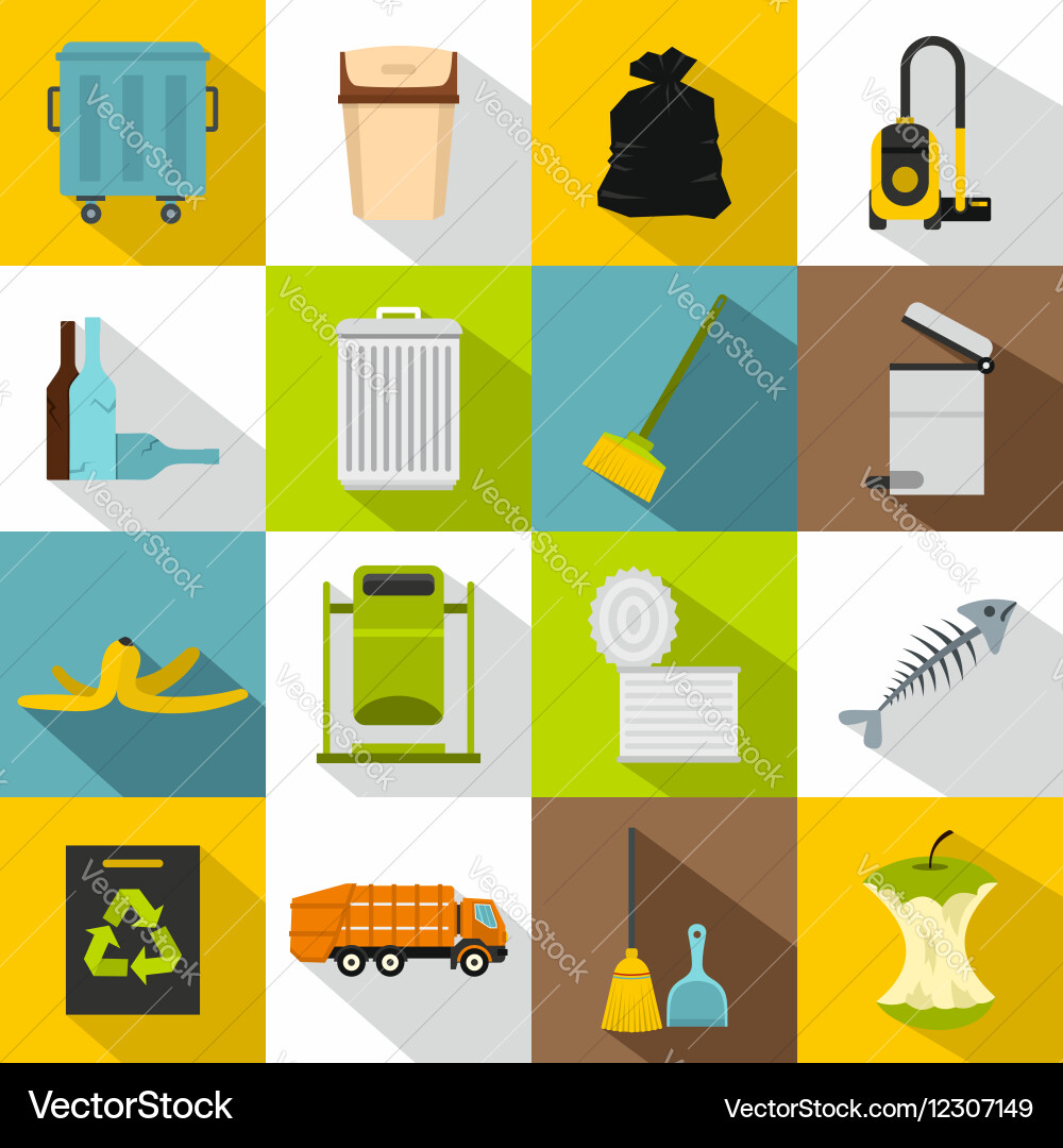 Garbage thing icons set flat style Vector Image