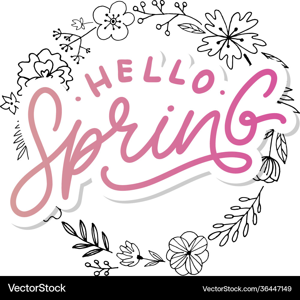 Hello spring flowers text background frame Hello spring flowers text background frame vector image