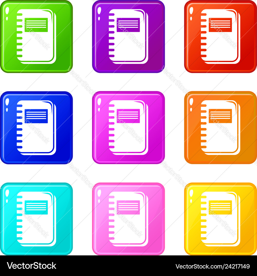 Notebook icons set 9 color collection Vector Image