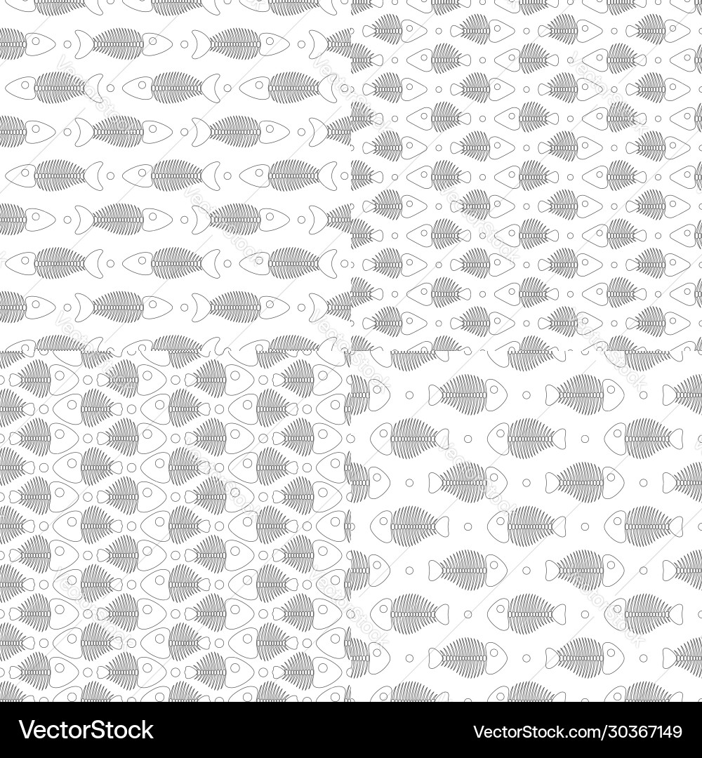 Set seamless patterns with fish skeleton Set seamless patterns with fish skeleton vector image
