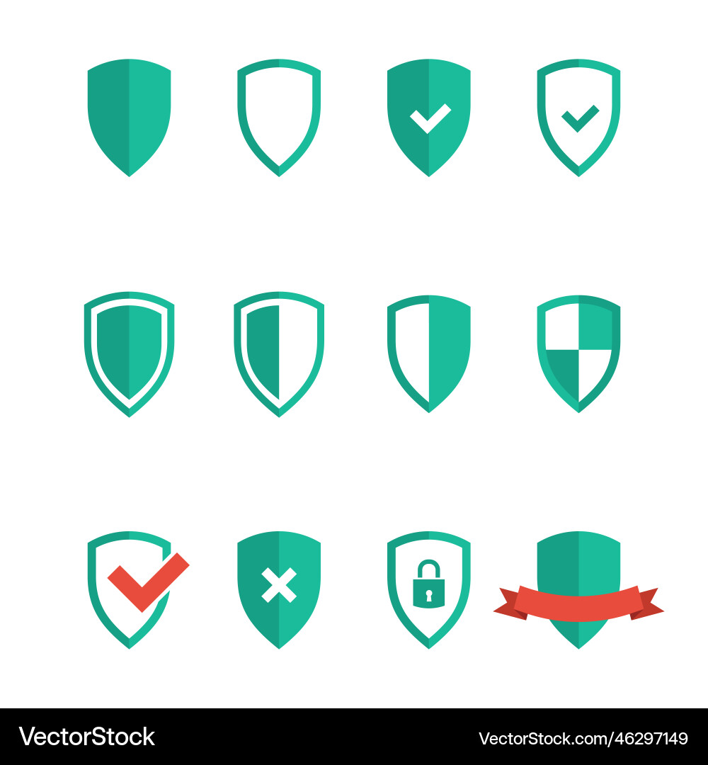 Shield symbols in flat style for web design vector image