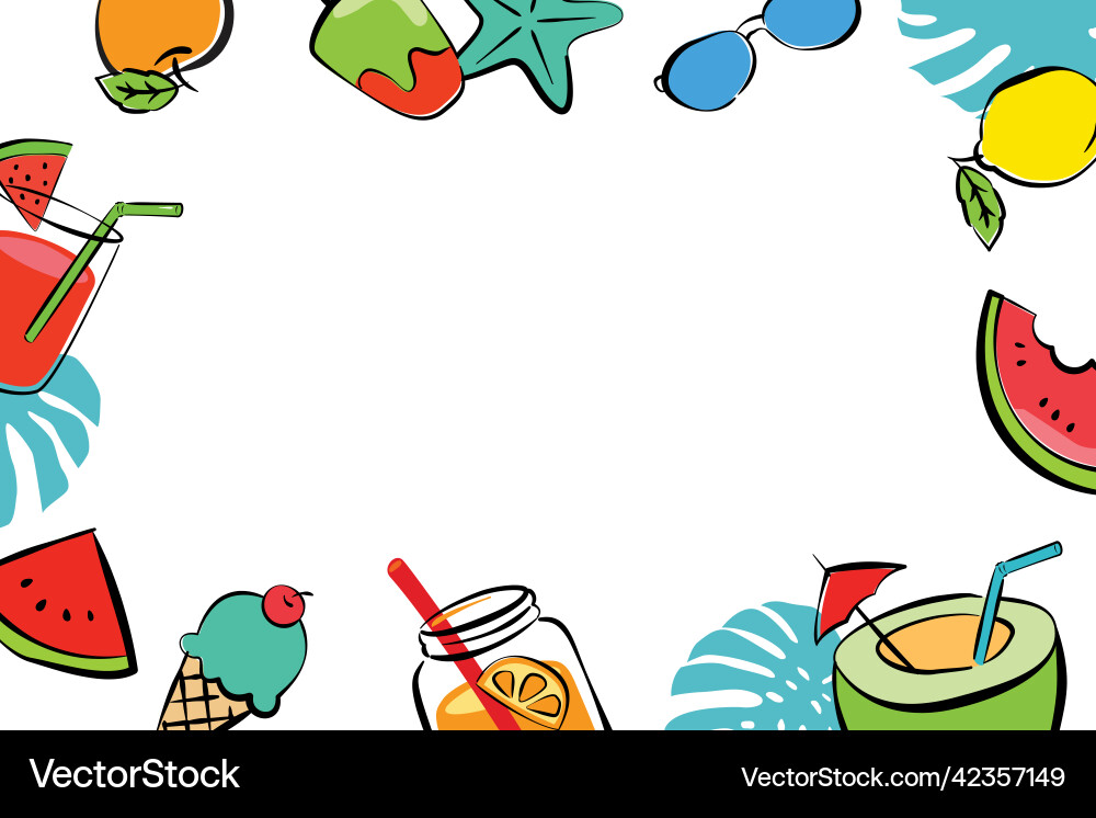 Summer frame objects elements with space for text Summer frame objects elements with space for text vector image