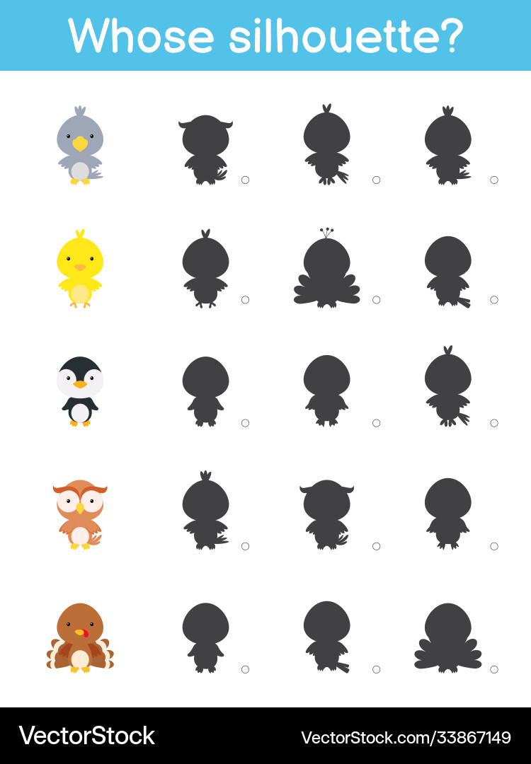 Whose silhouette game template matching Whose silhouette game template matching vector image