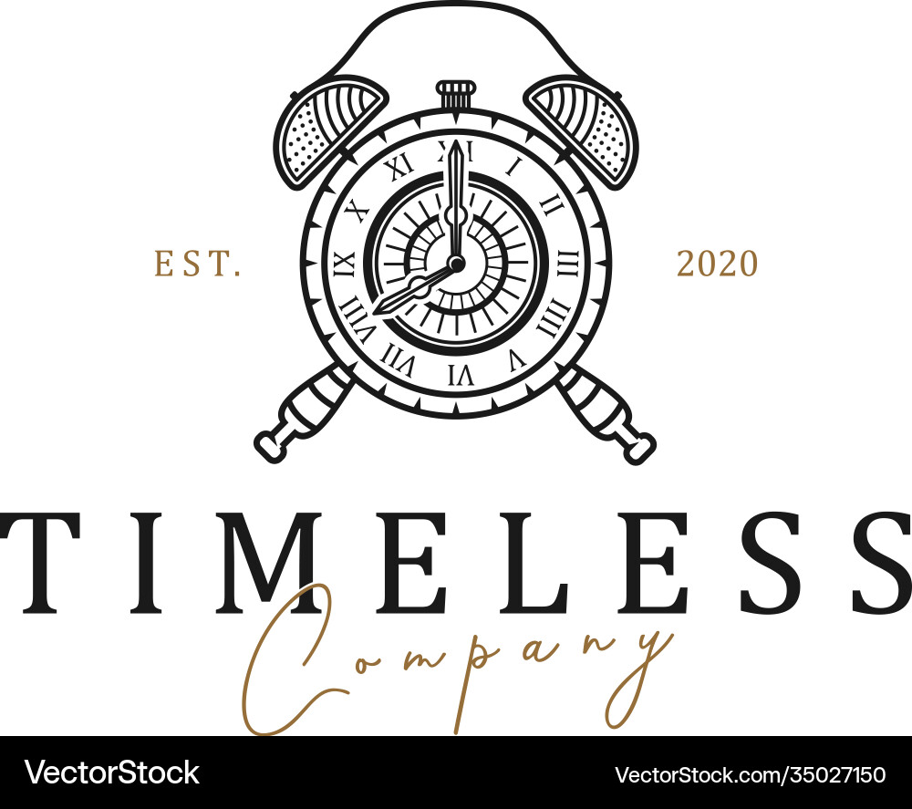 Altes Wecker-Logo mit Vintage-Linie Art Stil Vektorbild