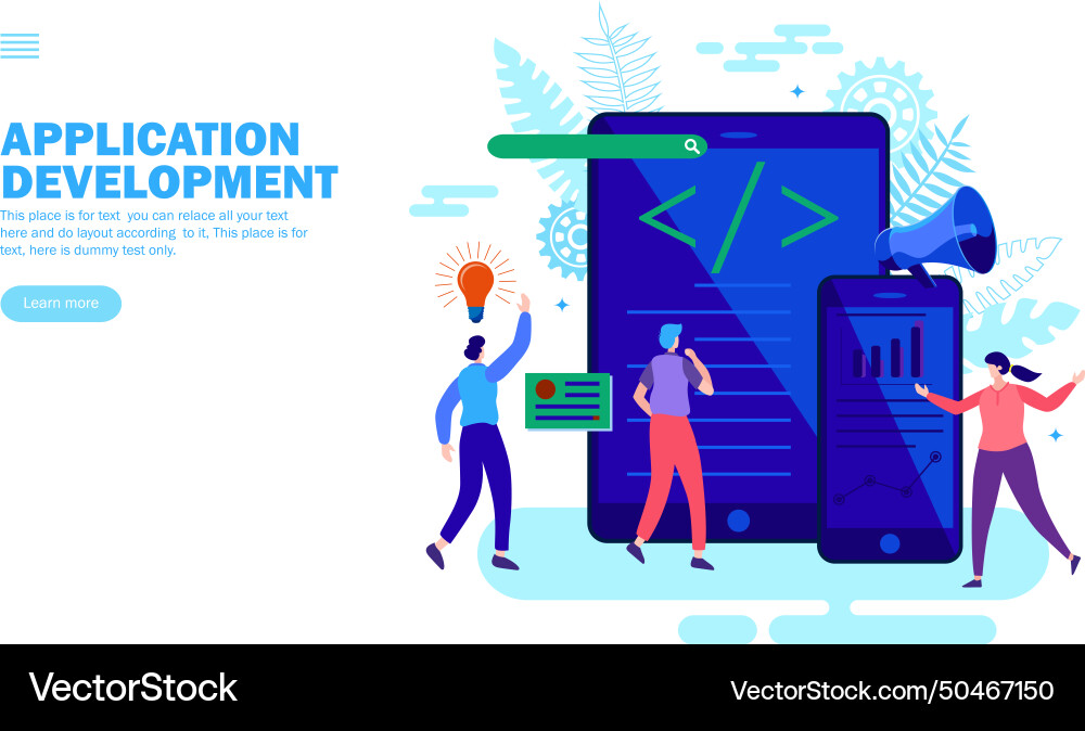 Application development team with smartphone Vector Image