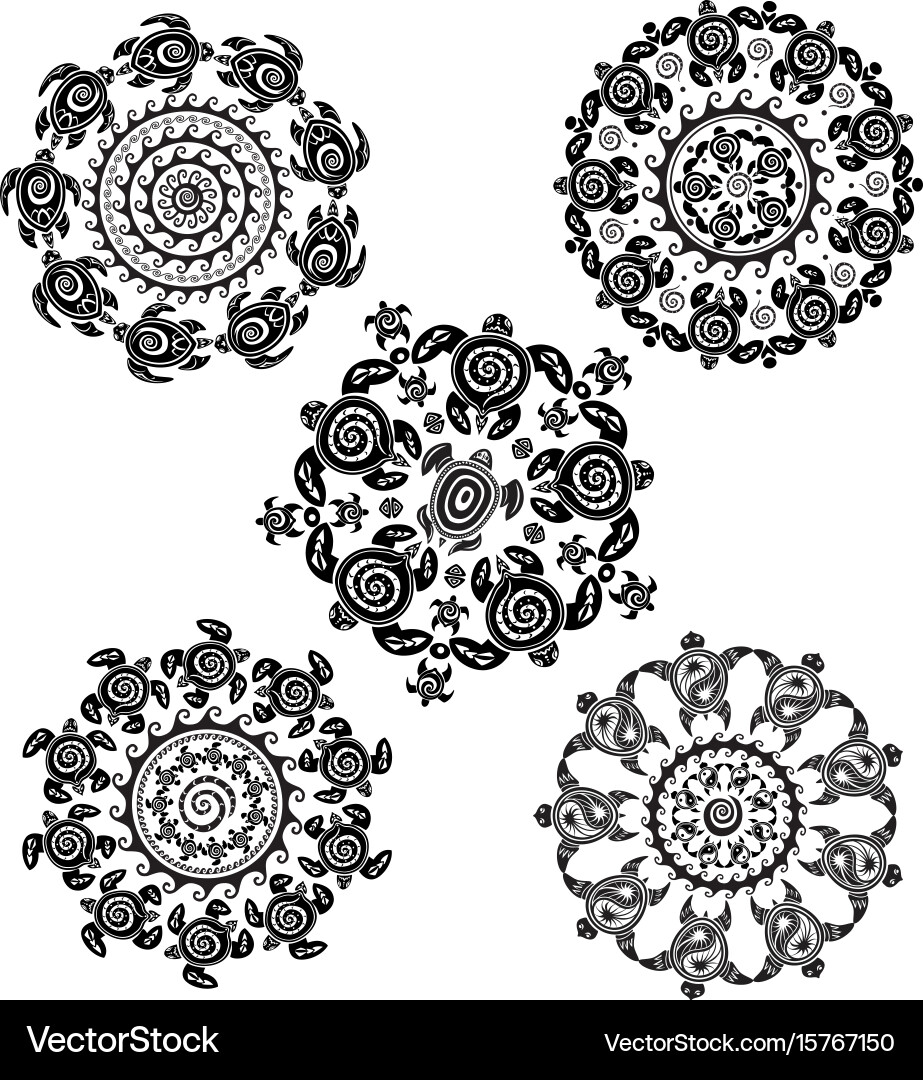 Circular Turtle Motif Set vector image