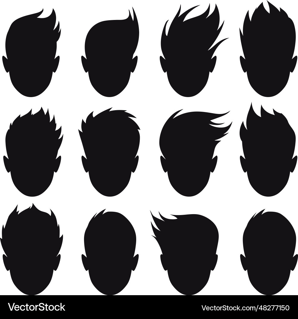 Diverse Jungs Haar Silhouetten Diverse Jungs Haar Silhouetten vektorbild
