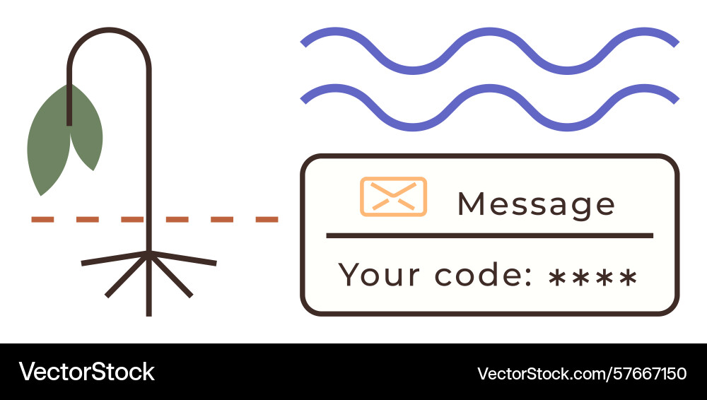 Drooping plant with message code and flowing waves Drooping plant with message code and flowing waves vector image