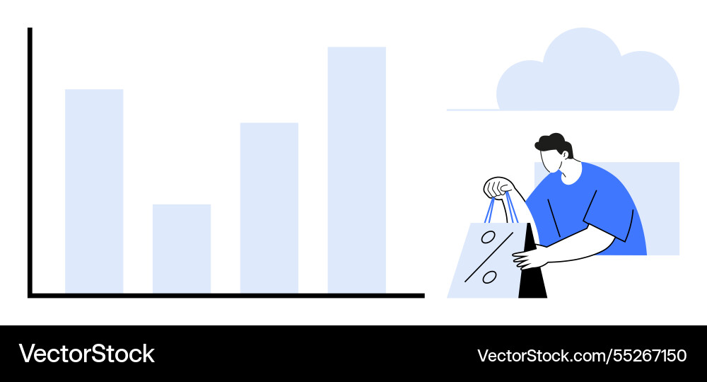 Man with shopping bags and bar graph representing Vector Image