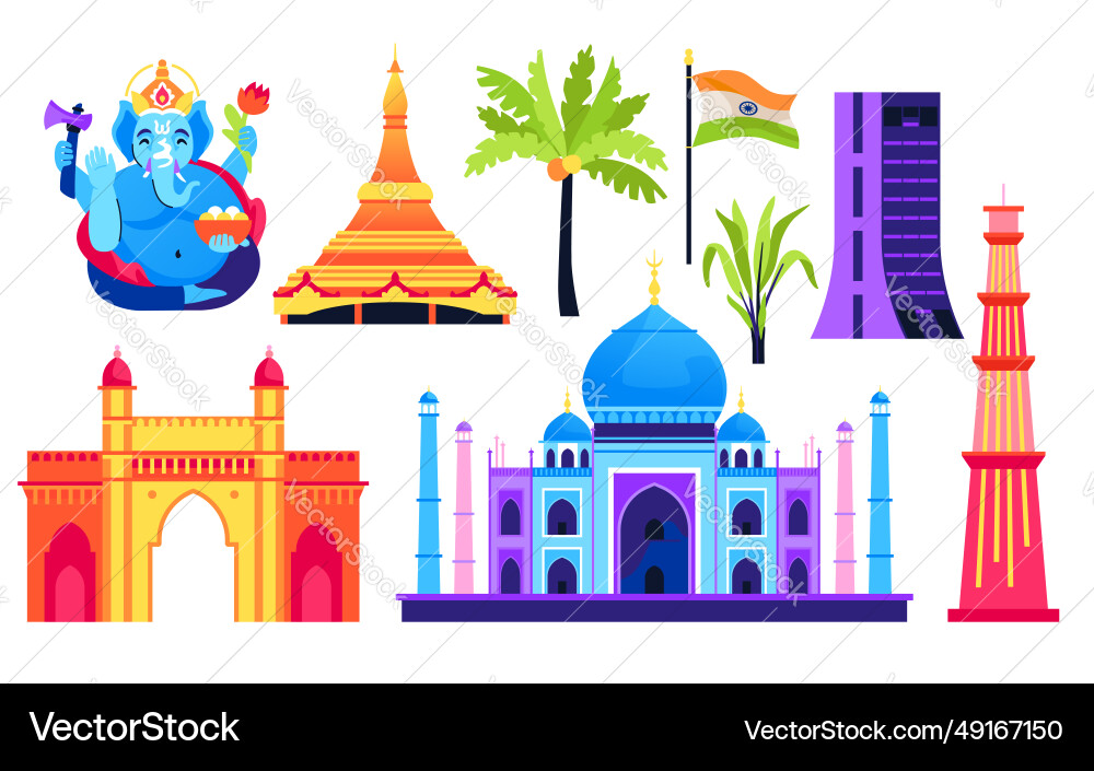 Welcome to india - flat design style objects set Welcome to india - flat design style objects set vector image