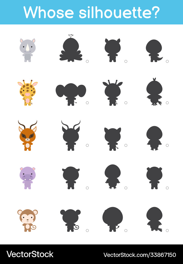 Whose silhouette game template matching Whose silhouette game template matching vector image