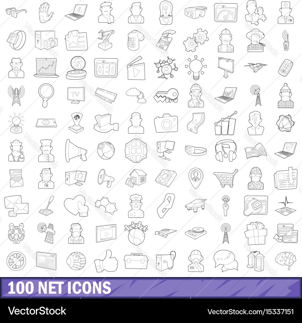 100 net icons set outline style vector image