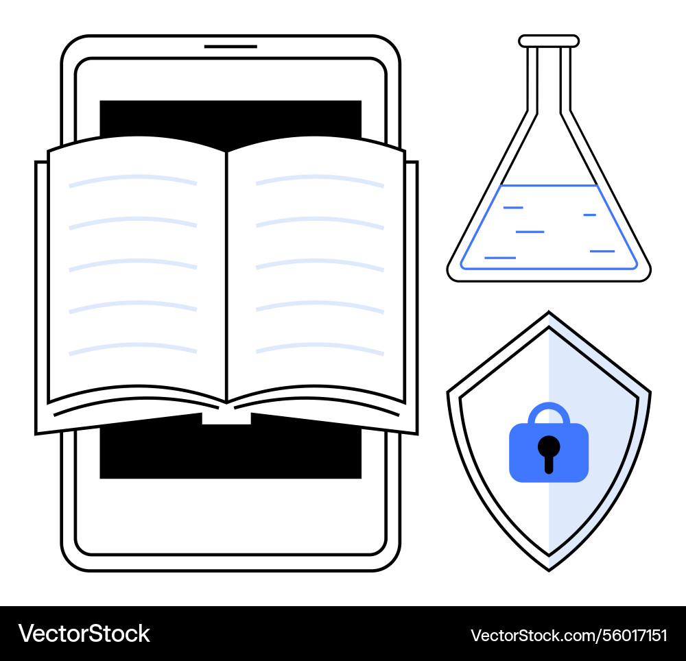 Digital learning open book on tablet with science Vector Image