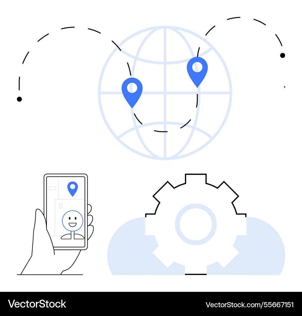 Global connection concept with mobile location Global connection concept with mobile location Vector Image