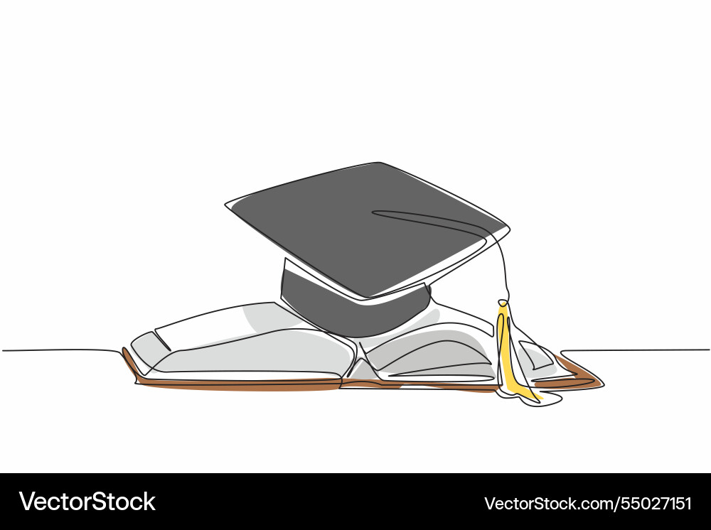 Single continuous line drawing graduation cap Vector Image