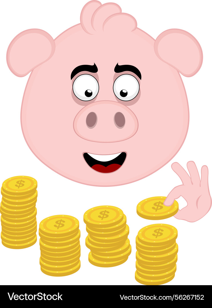 Emoji pig character counting stack coins Emoji pig character counting stack coins Vector Image