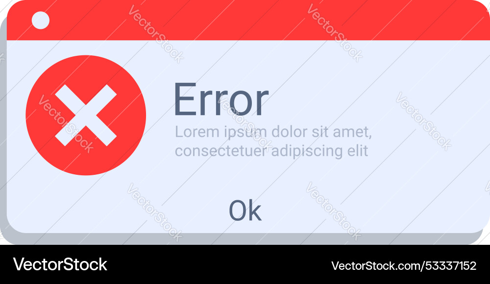 Error message window with red cross mark appearing Error message window with red cross mark appearing vector image