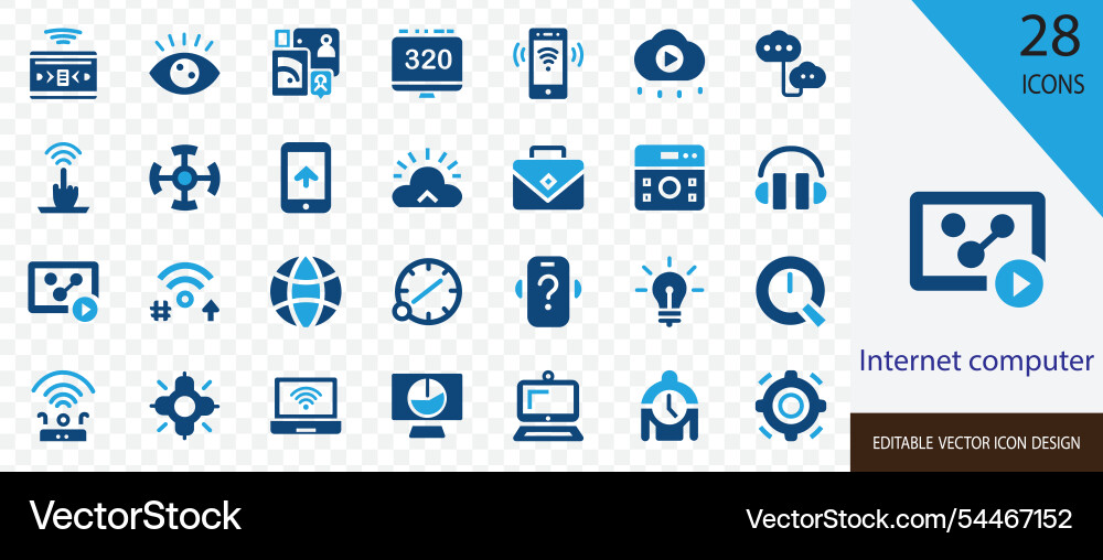 Internet computer solid icon set Internet computer solid icon set vector image