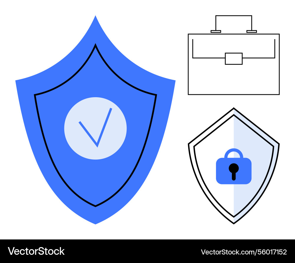 Shield with checkmark and lock briefcase Shield with checkmark and lock briefcase vector image