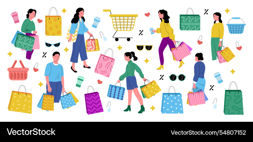 Shop Verkauf Menschen auf Shopping-Muster Mädchen Shop Verkauf Menschen auf Shopping-Muster Mädchen vektorbild