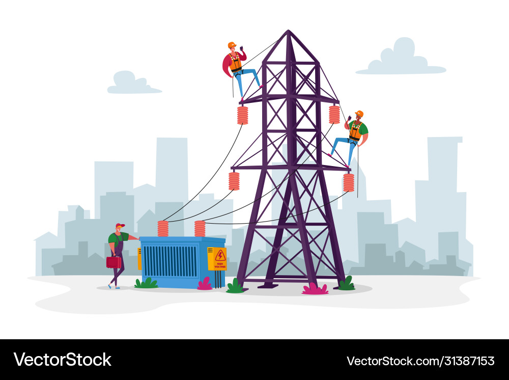 Electrician workers characters with tools Electrician workers characters with tools vector image