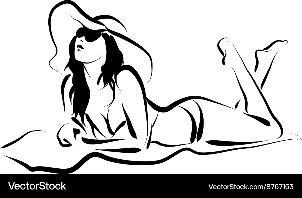 Sunbather Line Sketch Vector Image