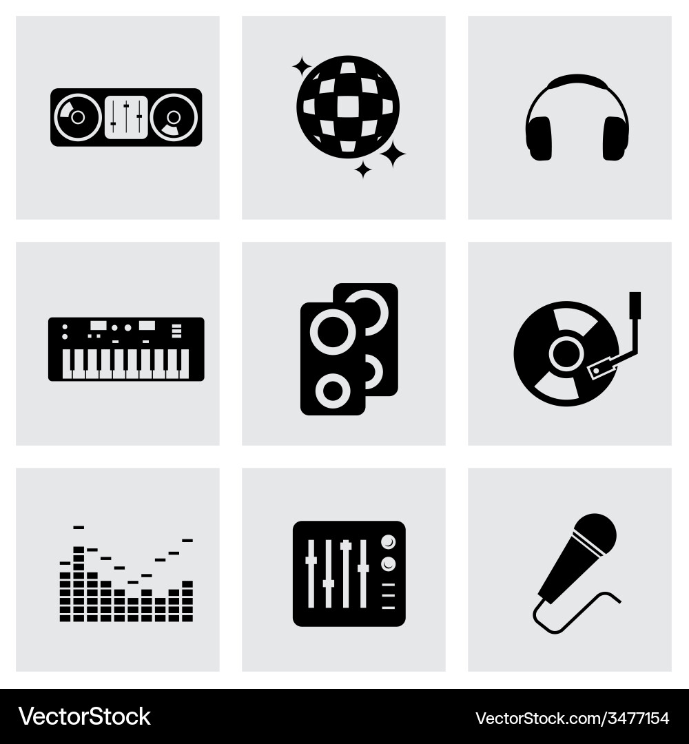 DJ Icon Set - Black Vector Image