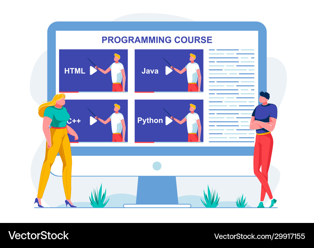 Online programming course in different programs Online programming course in different programs vector image