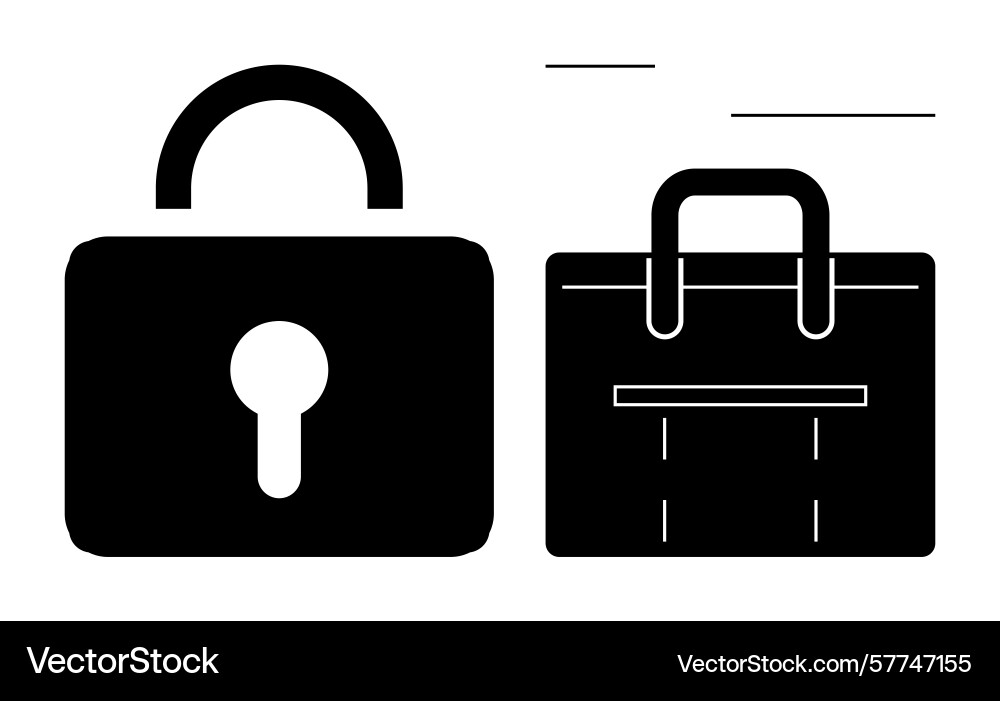 Padlock and briefcase representing security and Padlock and briefcase representing security and vector image