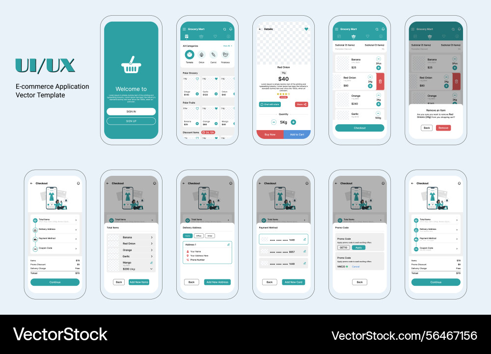 Ecommerce ui ux mobile app template Ecommerce ui ux mobile app template vector image
