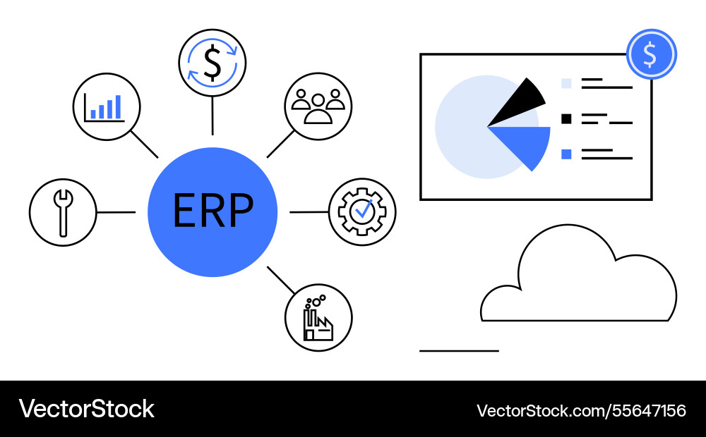 Erp Systemübersicht mit Datenanalyse Erp Systemübersicht mit Datenanalyse vektorbild