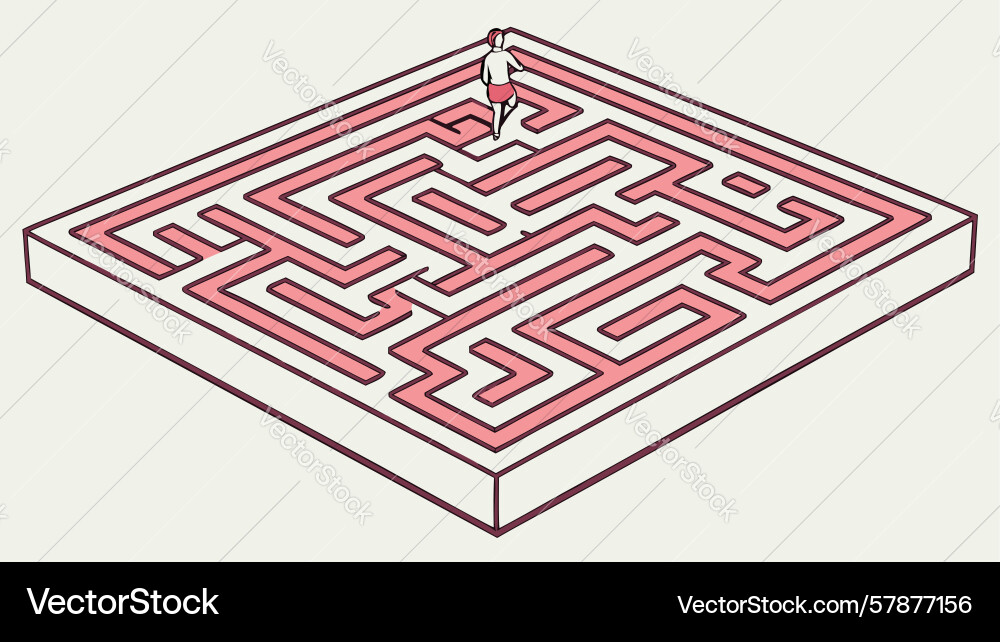 Square maze with distinct red path guiding Vector Image