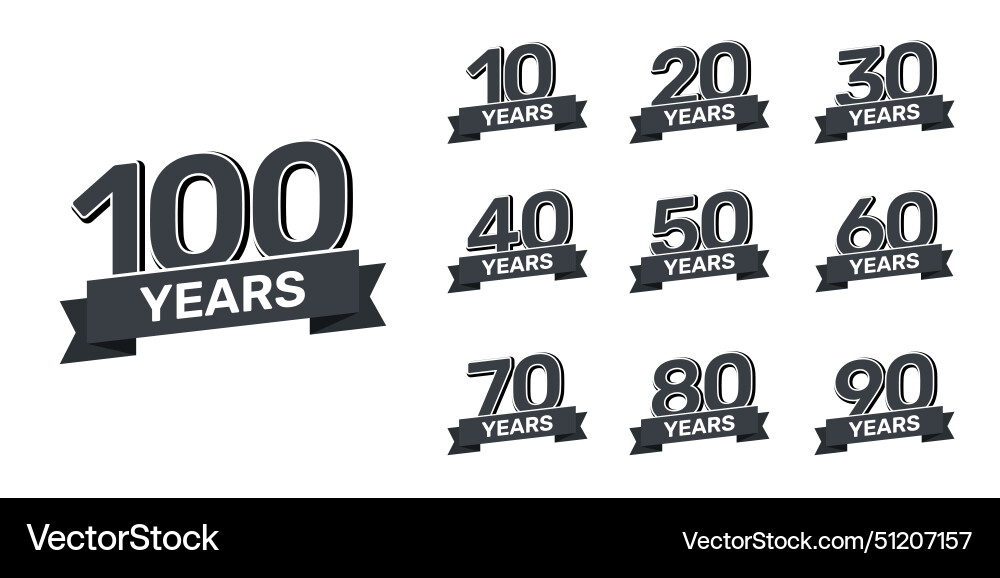 10 - 90th anniversary retro stamp set icon badge 10 - 90th anniversary retro stamp set icon badge vector image