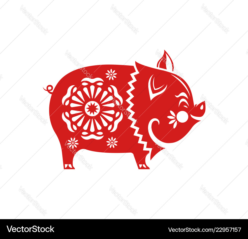 Chinese new year 2019 red paper cut pig isolated Chinese new year 2019 red paper cut pig isolated vector image