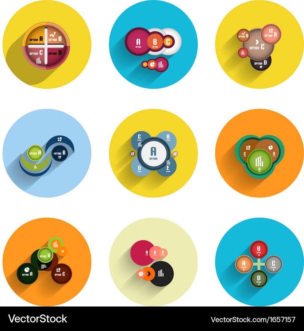 Infographic inside colorful circles flat icon set Vector Image