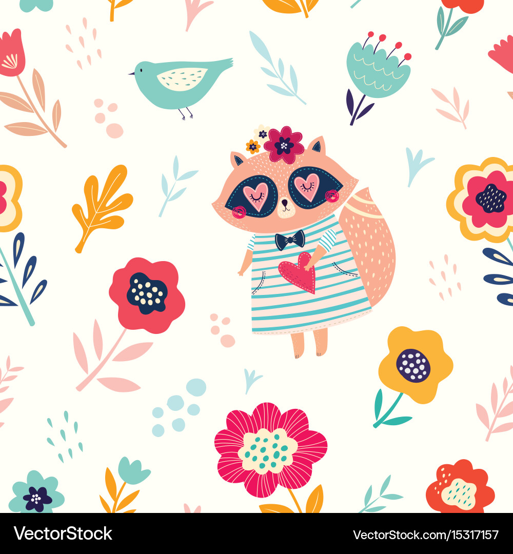 Raccoon Bloom Pattern vector image