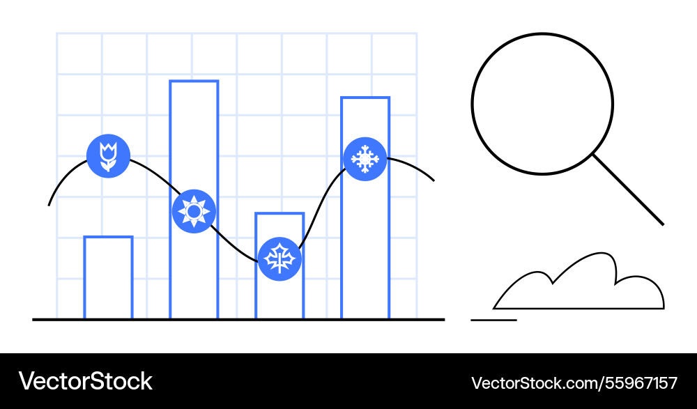 Seasonal data analytics with bar graph and weather Seasonal data analytics with bar graph and weather vector image