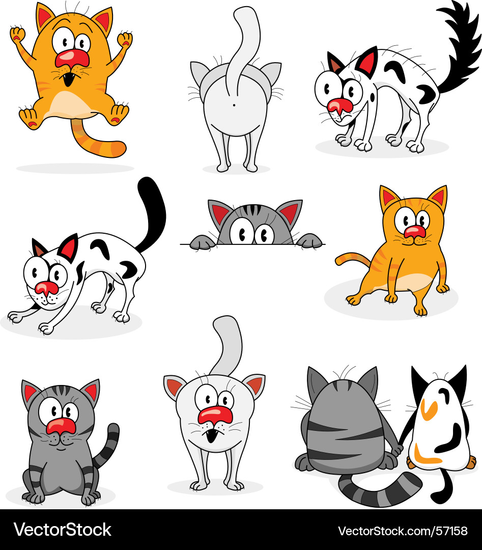 Cute Cartoon Cats and Kittens Vector Image