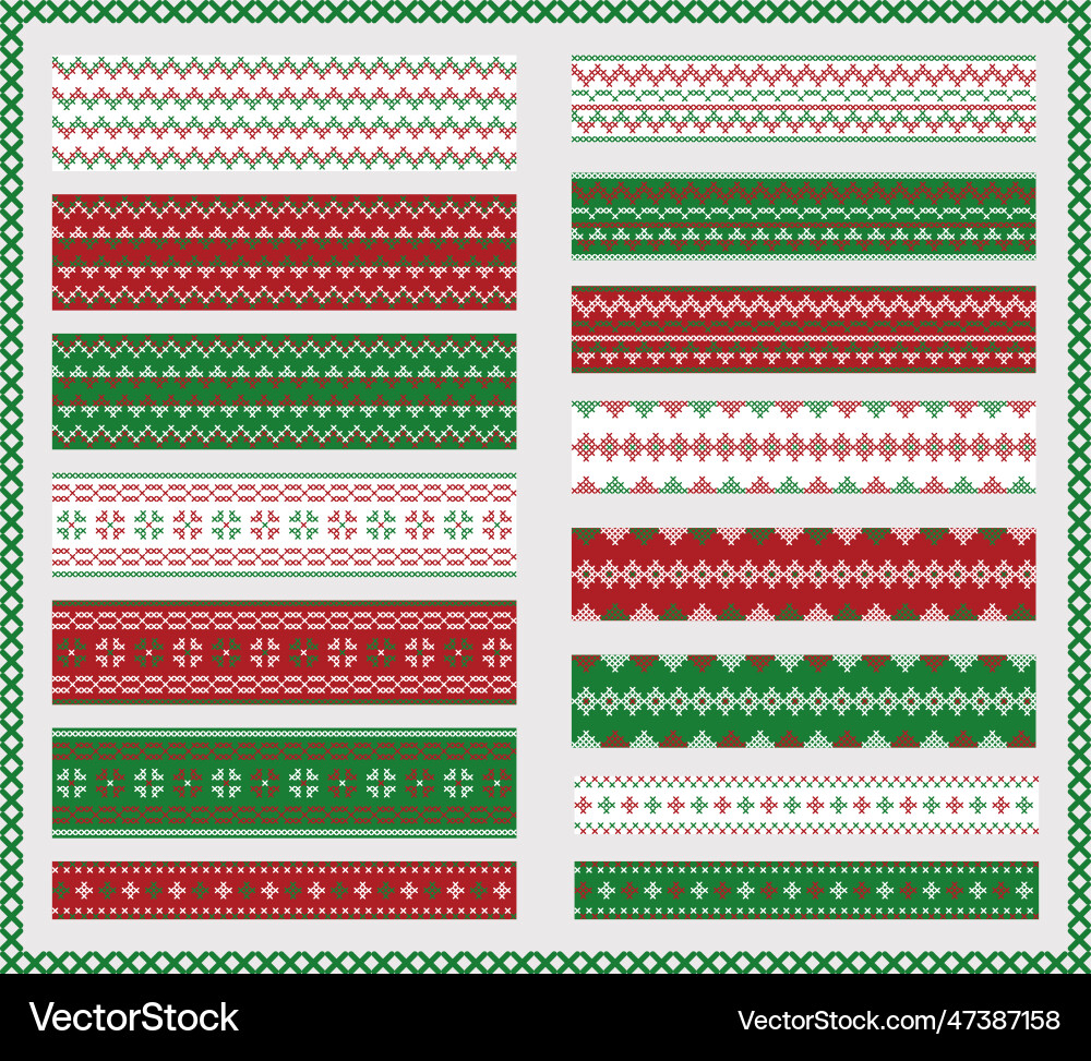 Embroidery cross stitch borders seamless Embroidery cross stitch borders seamless vector image