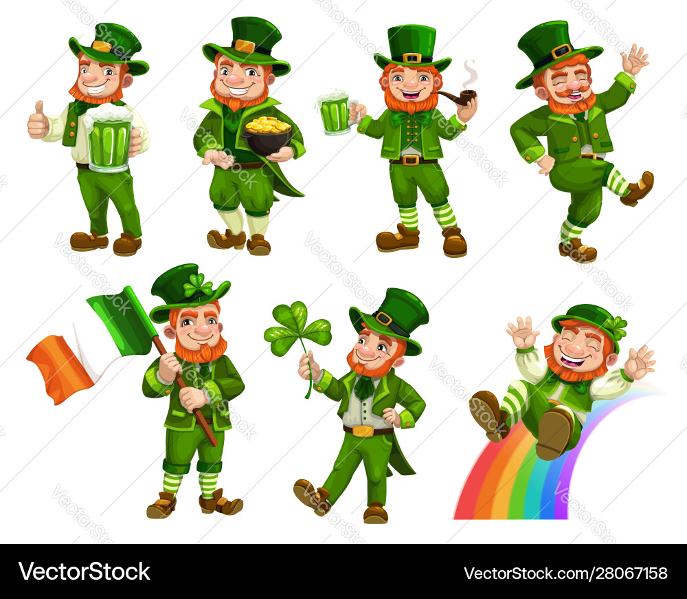 Patricks day leprechauns with beer flag clover Patricks day leprechauns with beer flag clover vector image