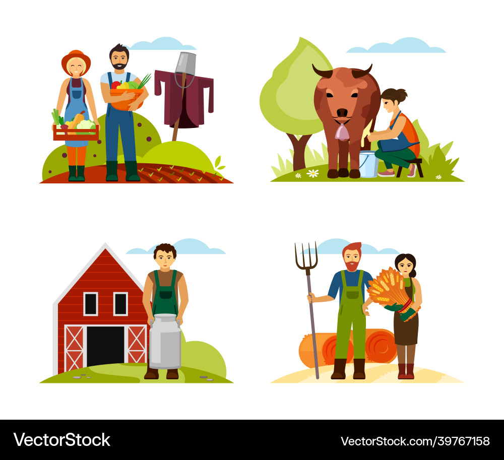 People doing farm work set male and female vector image