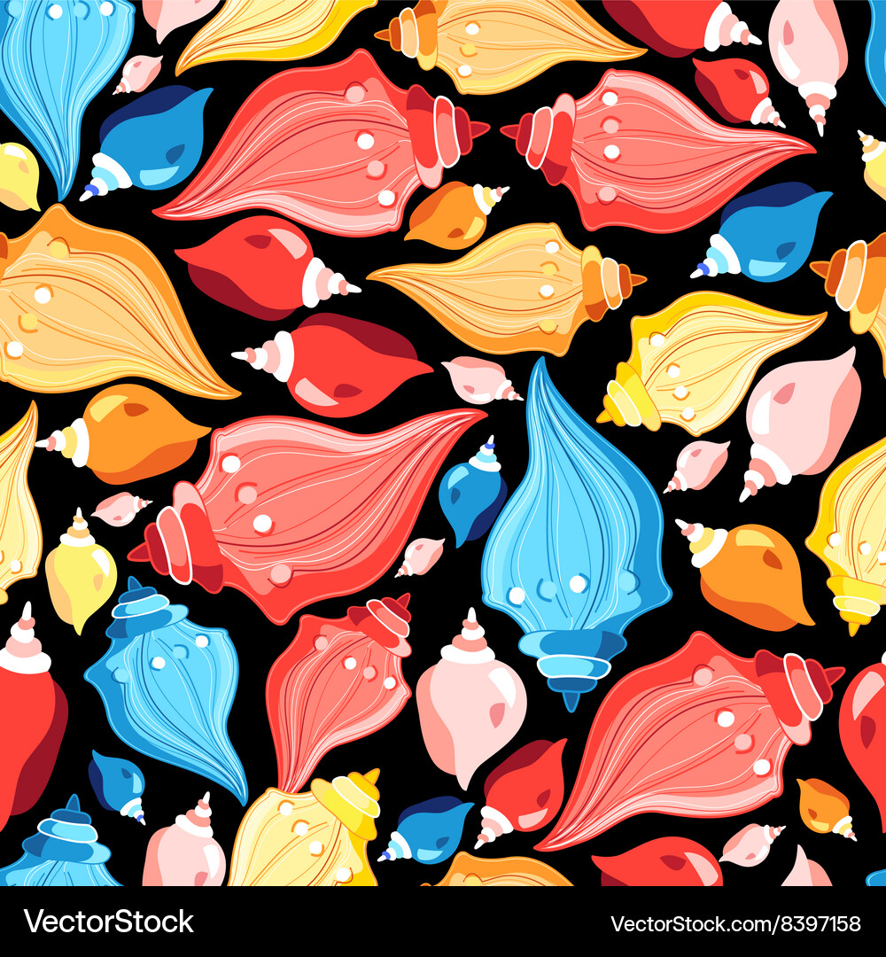 Seashell Pattern - Black Background Vector Image